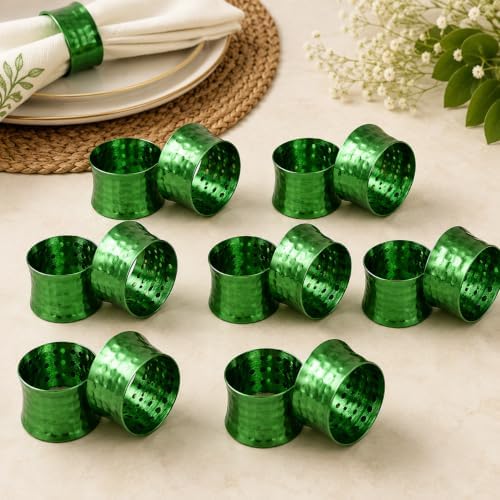 ITOS365 Green Napkin Rings Set of 12, Handmade Hammered Metal Napkin Ring Holders for Dining Table, Wedding, Parties & Everyday Table Decor