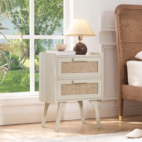 Lerliuo Rattan Night Stand for Bedroom, 2 Drawers