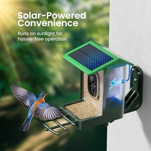 Bird Feeder with Camera Solar Powered 2K HD Video, 10,000+ Species AI Recognition, Real-Time Alerts, and Weatherproof Design for Effortless Birdwatching, Gift for Bird Lovers, Grass Green