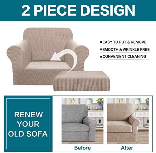 Turquoize 2 Piece Chair Covers Chair Slipcovers for Living Room Armchair Sofa Covers Chair Couch Cover with Arms Washable Furniture Protector for Chairs Feature Thick Jacquard Fabric (Chair, Sand)