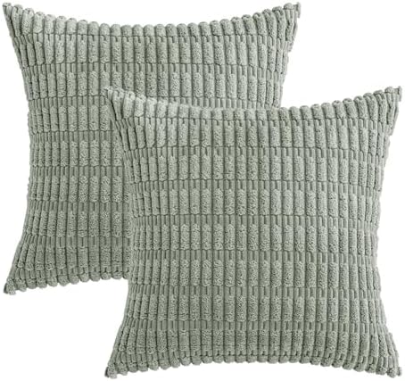 MIULEE Corduroy Decorative Throw Pillow Covers 12x12 Grey Green Pack of 2
