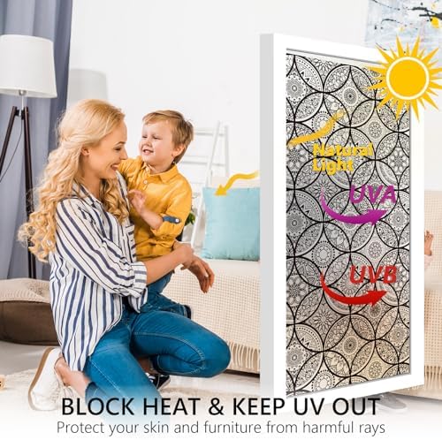 DKTIE Boho Stained Glass Window Privacy Film Easy to Install 35.4" x 78.7"