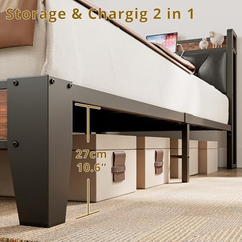 ANCTOR Twin XL Bed Frames, Storage Headboard with Charging Station