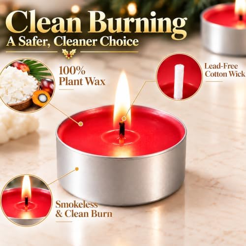 Red Tea Lights Candles 80 Pack, 4 Hour Unscented Tealight Candle