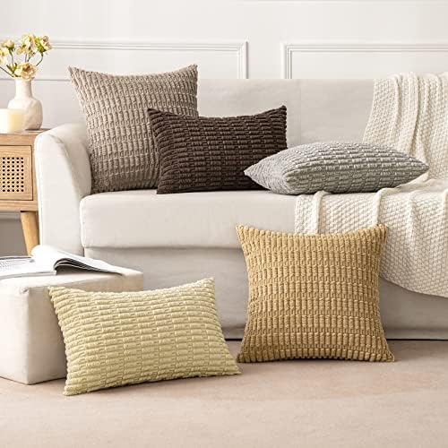 MIULEE Euro Sham Corduroy Decorative Throw Pillow Covers 24x24 Beige
