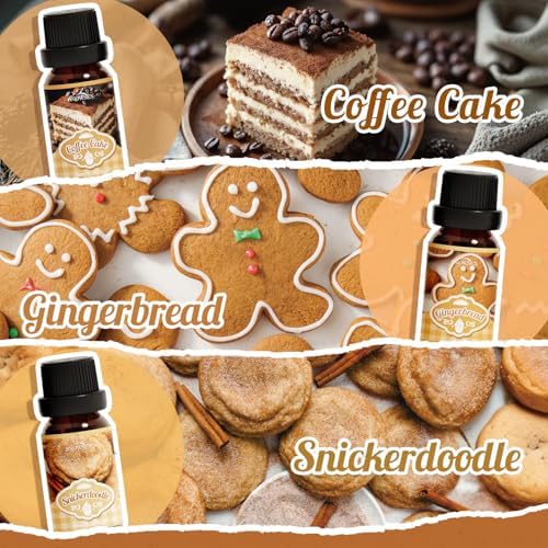 Bakery Essential Oils Gift Set, SNOWSEN Dessert Fragrance Oils for Diffuser for Home, Pumpkin Pie, Waffle, Coffee Cake, Chocolate Cupcake, Gingerbread, Snickerdoodle Aromatherapy Oils