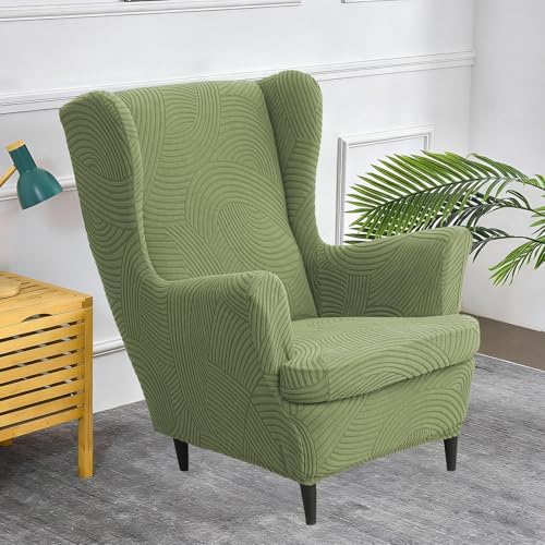 HAOYONG Wing Chair Slipcovers Printed Wingback Chair Covers 2 Pieces Wingback Armchair Slipcover Stretch Chair Slip Covers Washable Armchair Protector Cover for Living Room and Bedroom