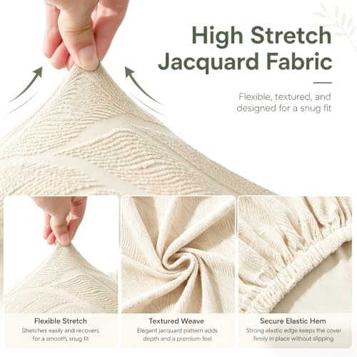 MIFXIN Wingback Side Chair Covers Dining Chair Slipcover Jacquard Stretch Sloping Armchair Protector Arm Chair Seat Cover for Dining Room Living Room Banquet Home Decor (Beige, 2 Pcs)