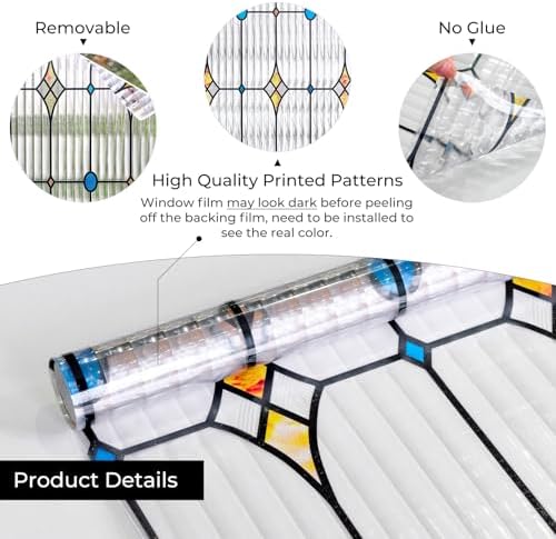 ADD.HERES Window Privacy Film, Stained Glass Window Film, 17.5" x 78.7"