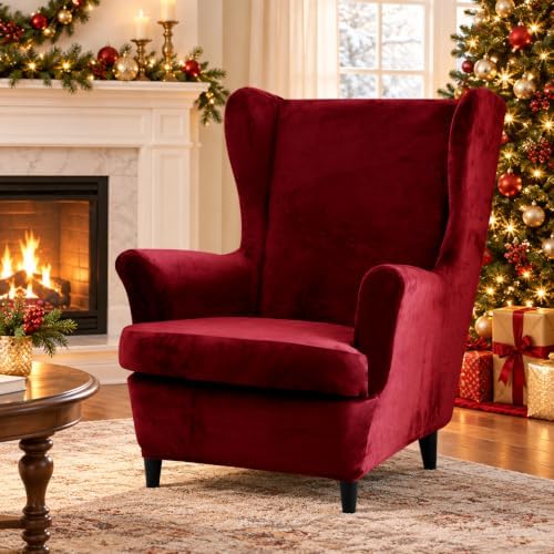 NILUOH Velvet Wingback Chair Covers 2-Piece, Slipcovers for Living Room