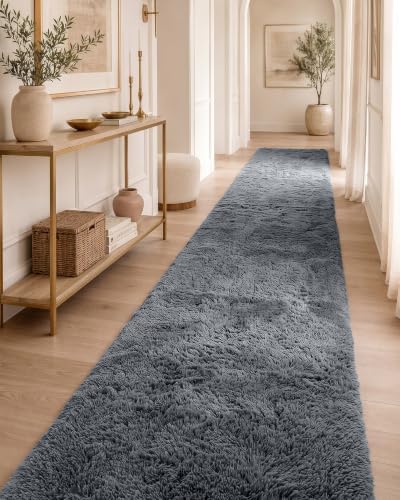 OLANLY 3x10 Machine Washable Runner Rugs for Hallway, Soft Fluffy Shaggy Bedside Rugs for Bedroom, Living Room, Indoor Floor Carpet for Kids Girls and Boys, Nursery Rooms, Home Decor Aesthetic, Grey