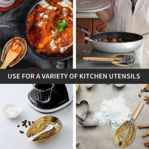 Hasense 5.7 In Ceramic Spoon Rest for Stove Top, Kitchen Spoon Holder, Gold