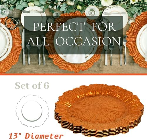 MAONAME Orange Charger Plates Set of 6, Reef Chargers for Dinner Plates