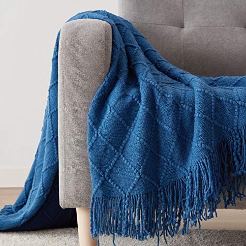 BOURINA Royal Blue Throw Blanket 50x60 Inch Knitted Soft Throw Sofa Blanket
