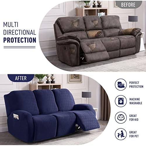 KinCam Recliner Sofa Covers, Stretch Reclining Cover, Dark Blue