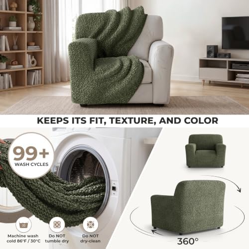 PAULATO Premium Stretch Couch Covers for Sofa - Sofa Chair Cover Washable, Dogs & Pets Friendly - Elastic Polyester Loveseat Slipcovers - Non-Slip Love Seat Couch Covers - Moss Green (21"-39" Wide)