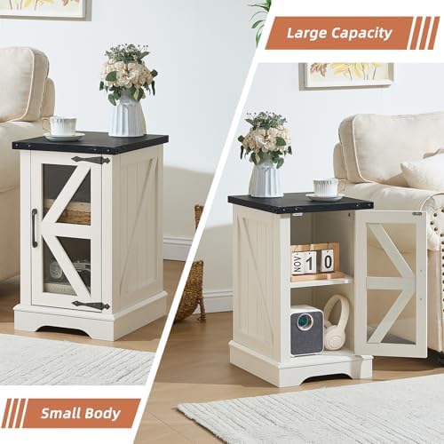 Joaxswe Narrow Night Stand with Glass Barn Door