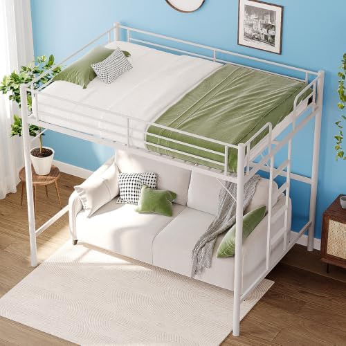 VINGLI Loft Bed Full Size with Flat Rungs for Adults, Kids and Young Teens, No Box Spring Required,Heavy Duty Metal Slat Support,White