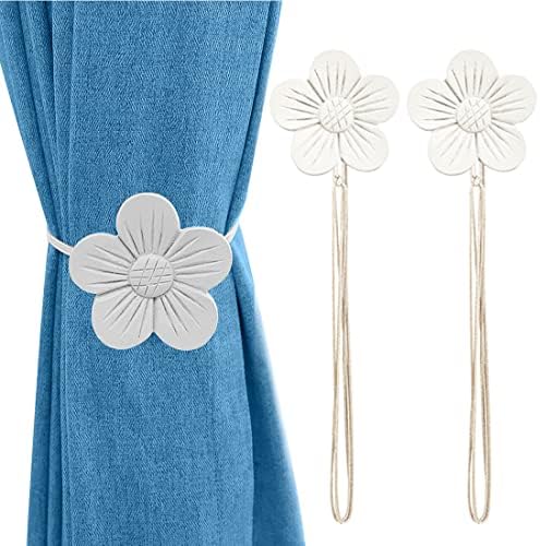 Lewondr Magnetic Curtain Tiebacks, Flower Vintage Curtain Holdbacks, White
