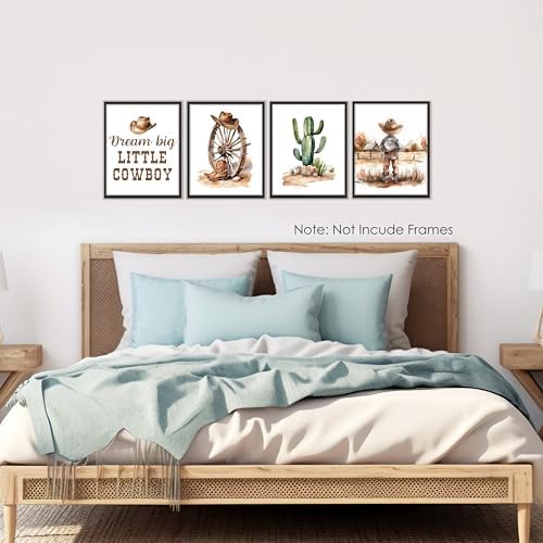 BESERH Western Nursery Wall Decor, Cowboy Nursery Wall Art Prints, Rustic Country Cowboy Hats Boots Cactus Western Posters for Boys Room Playroom, 8x10 Inches Set of 4 Unframed