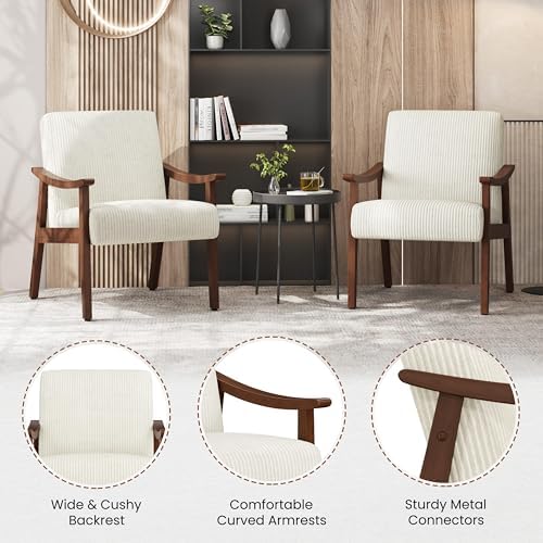 Yaheetech Accent Chairs Set of 2, Mid-Century Faux Leather Armchairs, Beige