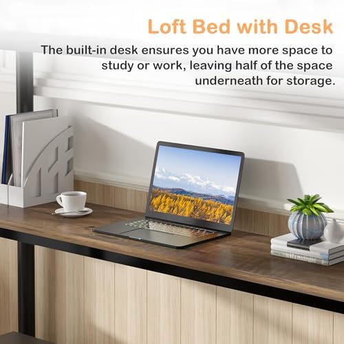 VECELO Loft Bed Twin Size with Desk, Black