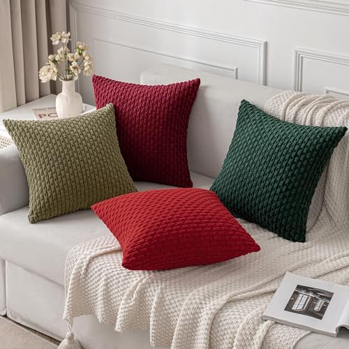 MIULEE Christmas Decorative Throw Pillow Covers 16x16 Dark Green Textured