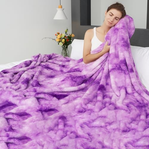 Purple Queen Size Blankets, Soft Fuzzy Plush Large Throw Blanket 90"x90"