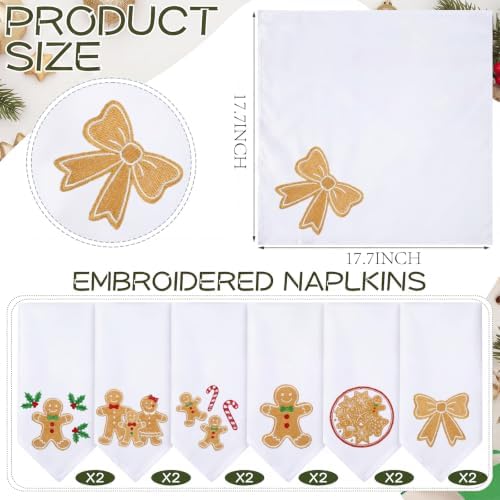 HunnmingRe 12 Pcs Gingerbread Christmas Cloth Napkins Set, 17x17 Inch