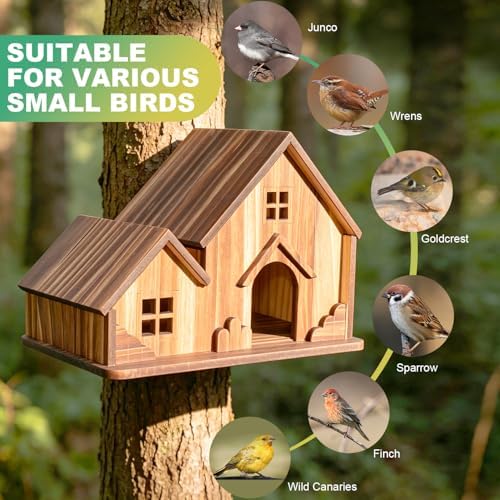 Bird Houses for Outside, Wooden Hanging Birdhouse with Spacious Space, Outdoor Bird Nest for Bluebirds, Finches, Yellow Finches, Garden Decorative