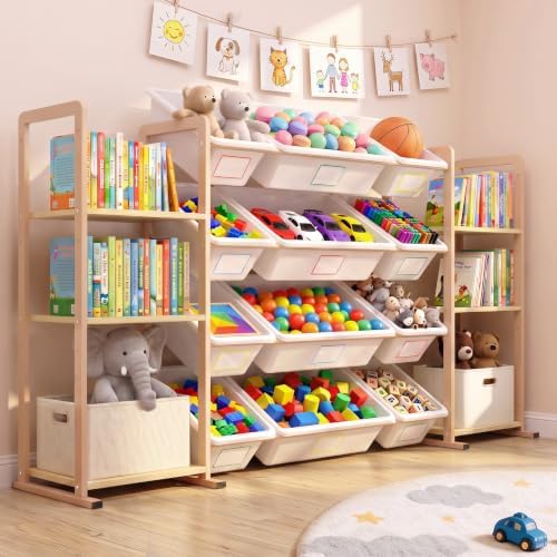 Toy Storage Organizer with 6 Shelves and 12 Removable Storage Bins, Bookshelf/Bookcase, Kids Bin Shelf, Toys Box for Playroom Organization for Bedroom & Room