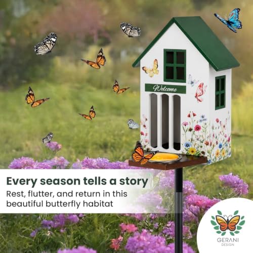 Butterfly House and Feeder for Outside with Metal Stake