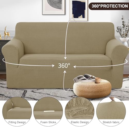 U-NICE HOME Oversized Stretch Loveseat Couch Cover, Sand