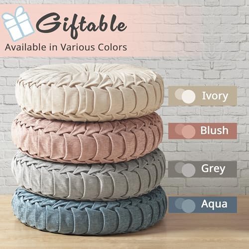 Intelligent Design Round Chenille Tufted Floor Pillow Dia 22"x6" Blush