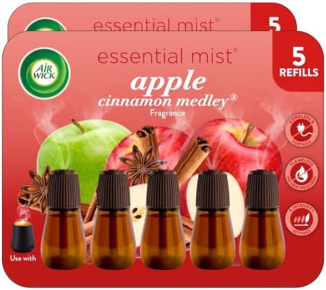 Air Wick Essential Mist Refill, 5 ct, Apple Cinnamon, Essential Oils Diffuser, Air Freshener (Pack of 2)