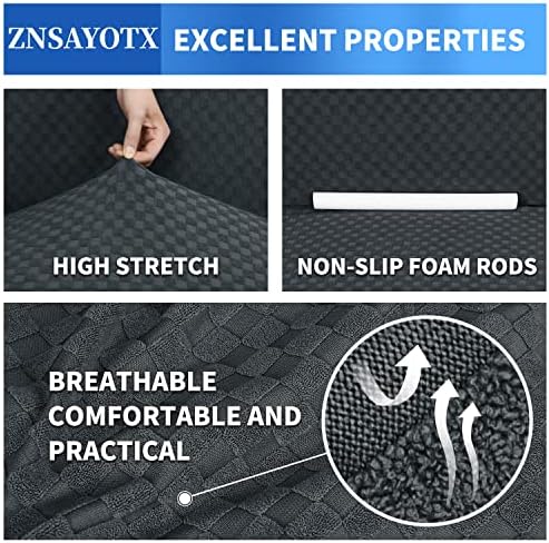 ZNSAYOTX 1 Piece Jacquard Couch Covers for 3 Cushion Couch Living Room High Stretch Sofa Cover Pets Dogs Friendly Anti Slip Thickened Slipcovers Furniture Protector (Sofa, Dark Grey)