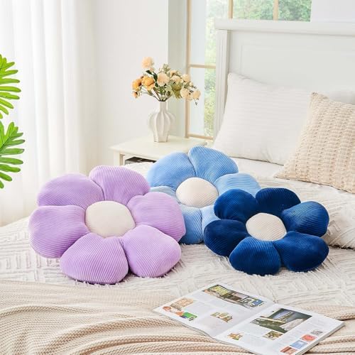 Kcvvcr Lavender Flower Pillow, 19.6" Cute Flower Shaped Floor Pillow, Aesthetic Floral Plush Daisy Decorative Throw Pillows for Bed Sofa Couch