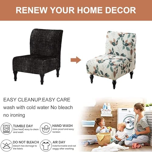 Eco-Ancheng Armless Chair Slipcover Removable Armless Accent Chairs Covers Washable Armless Slipper Chair Slipcover Printed Armless Chair Furniture Protector Covers for Living Dining Room Hotel