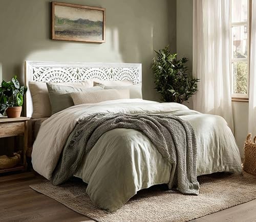 COTTON CRAFT Solid Wood Sturdy Queen Headboard - Rustic Whitewash