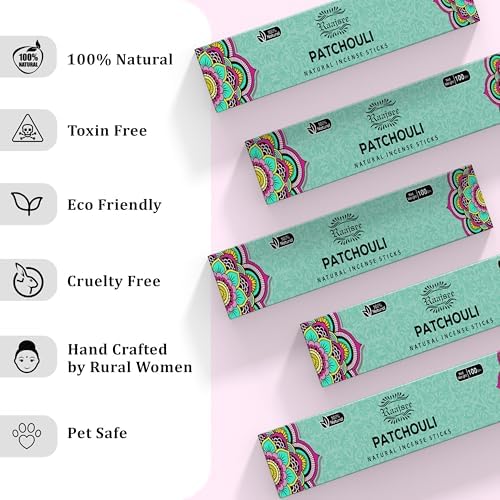 Raajsee Patchouli Incense Sticks (180 gm), 100% Pure Organic Natural Hand Rolled Free from Chemicals - Patchouli Incense Perfect for Aromatherapy, Cleansing, Meditation, and Church(Pack of 12)