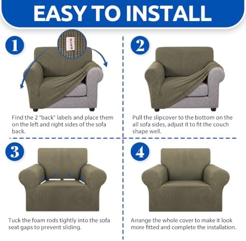 KEKUOU Stretch Chair Sofa Slipcover, Single Couch Cover,Khaki