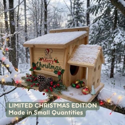 MrHN Squirrel House - Squirrel Houses for Outside Nesting (Christmas Theme)