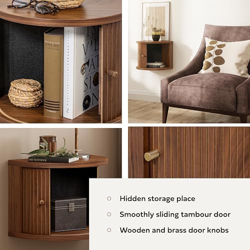 WERMO 16'' Fully Assembled Floating Nightstand with Storage and Sliding Door - Floating Side Table for Bedroom and Living Room. Mid Century Modern Nightstand Wood, Bedside Shelf Wall Mount (Walnut)