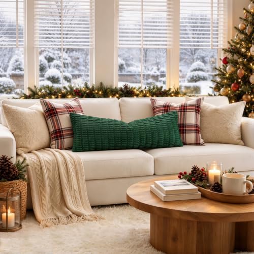MIULEE Christmas Lumbar Corduroy Pillow Cover for Bed 14x36 Dark Green