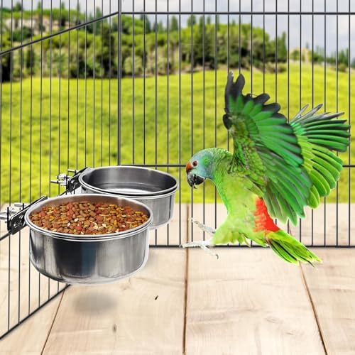 2pcs Stainless Steel Bird Food Bowl Parakeet Water Dish 40oz Large Capacity