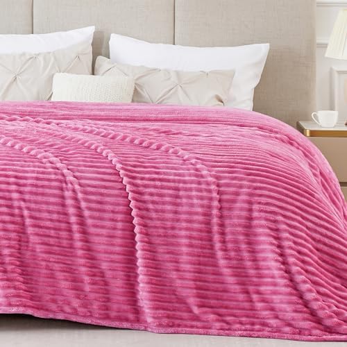 BEDELITE 3D Ribbed Jacquard Hot Pink King Size Blanket for Bed, 108x90 Inch
