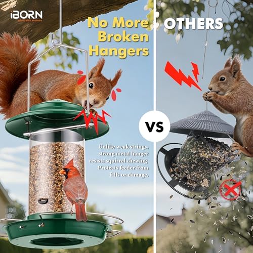 iBorn Hanging Bird Feeder Metal Chew Resistant, Green,1.32 LB