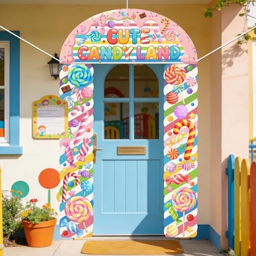 CUTHOLLOW 3Pcs Cute Candyland Decorations Porch Sign Banner