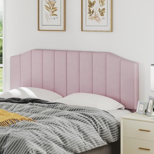 Furpopup Velvet King Size Headboard Only, Wall and Bed Frame Mount, Pink