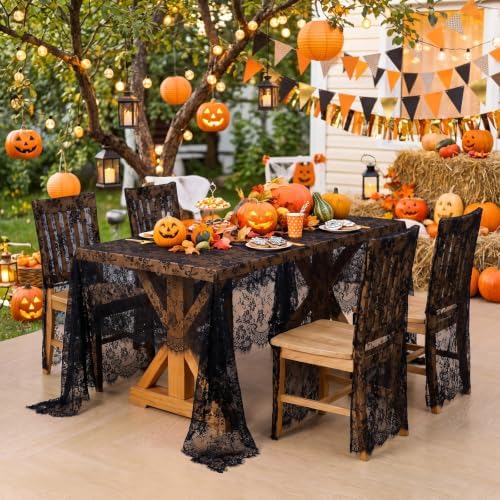 5 Pieces Black Lace Tablecloth 60x120 Inches Rectangle Boho Wedding Decor